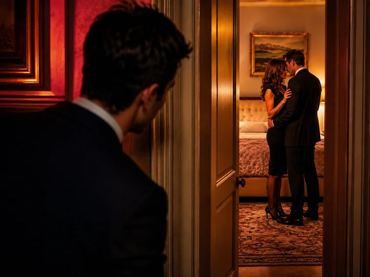 Couple élégant évoquant le candaulisme dans une ambiance chic et suggestive