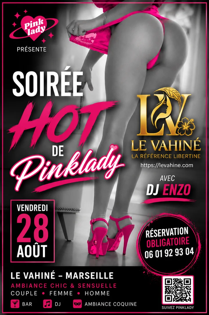 Flyer de la Soirée Hot Pinklady au Vahiné Marseille du 28 août 2026