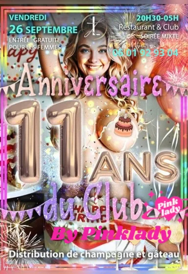 **🎉✨ SOIRÉE ANNIVERSAIRE EXCEPTIONNELLE LA LANTERNE BY PYNKLADY 11 ANS DU CLUB ✨🎉** 🏮💖** 📲 **Réservation :** POUR LE RESTAURANT ☎ **06 01 92 93 04**🎂 **Gâteaux & Champagne OFFERTS** pour célébrer en beauté ! Djembe live percussion